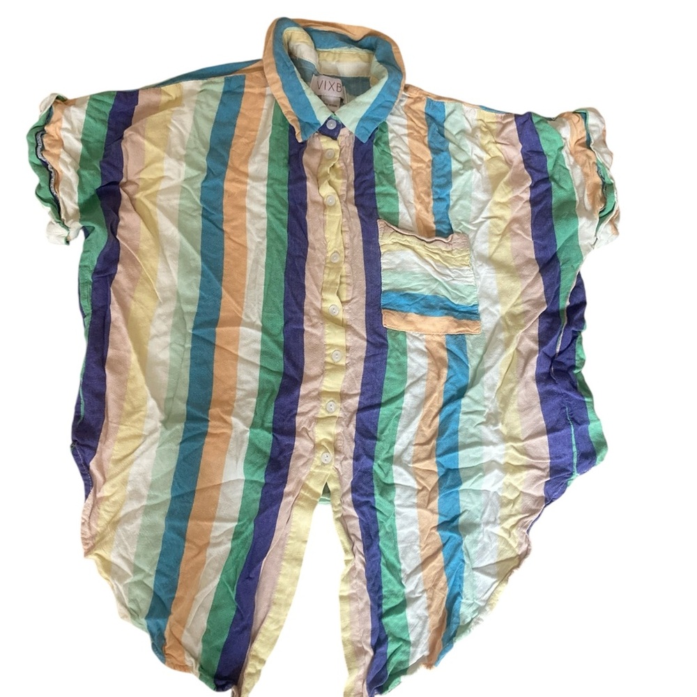 Vixbe Cropped Short-Sleeved Striped Button-Down- Size L